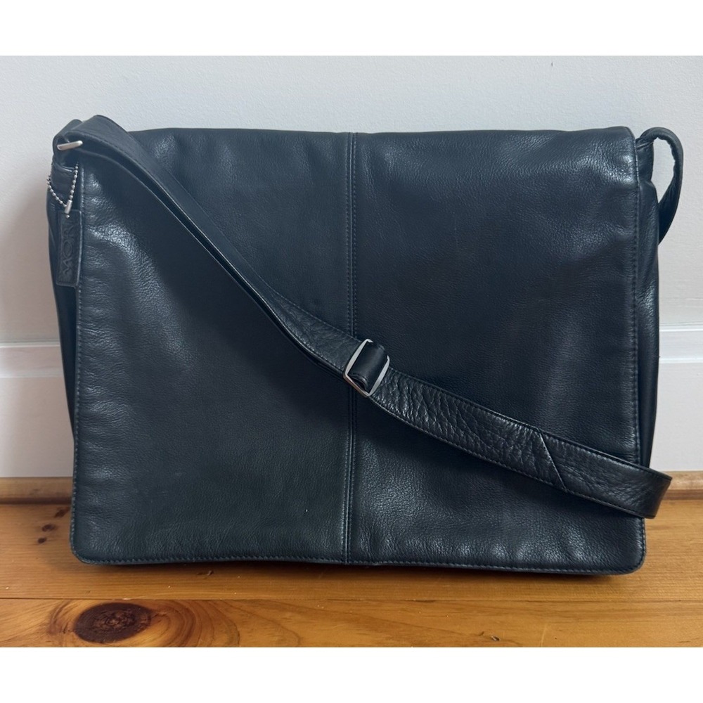 MORI Genuine Leather Messenger Bag Black Laptop Briefcase Crossbody Work Travel